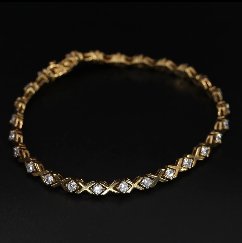 White CZ XOXO Gold Tennis Bracelet